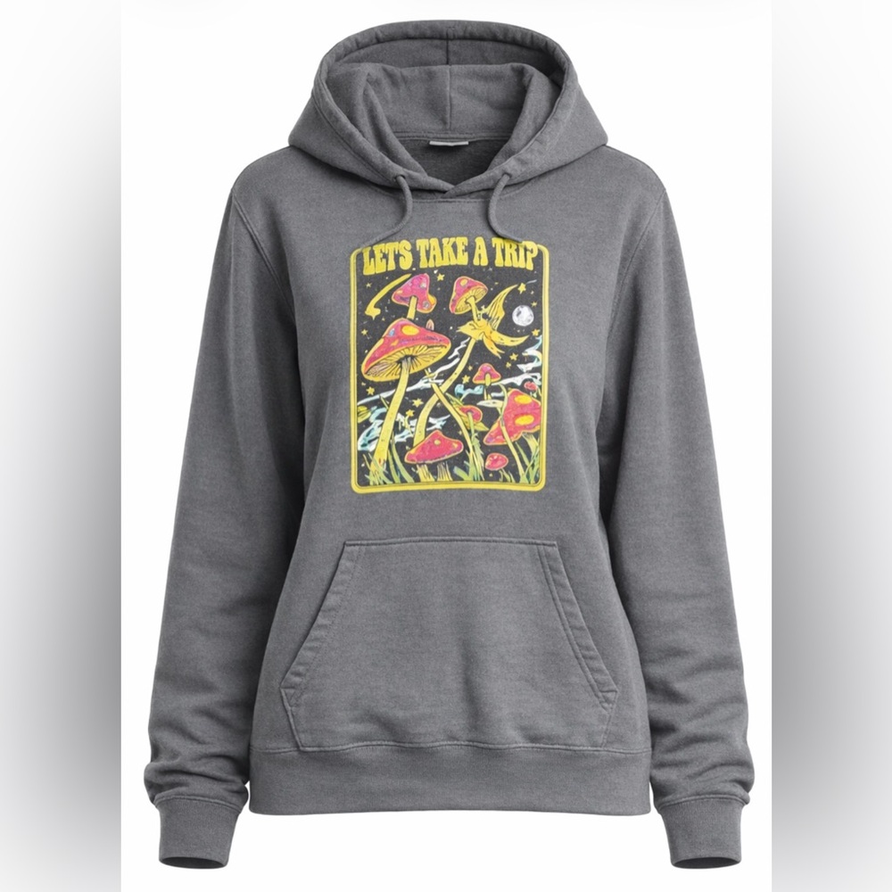Peace Of Mind ‘Lets Take a Trip’ Trippy Mushroom Toadstool Hoodie Size XL